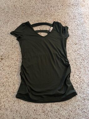 Olive Green Short-Sleeve V-Neck Maternity Top with Double Back Straps